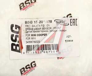 Датчик износа тормозных колодок MINI Cooper (R55,R56,R57) передний BSG BSG15201028, GIC247, 34356773017
