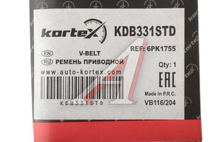 Ремень приводной поликлиновой 6PK1755 KORTEX KDB331STD, 6PK1755