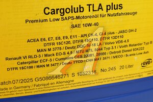 Масло моторное SRS CARGOLUB TLA plus E6/E7 10W40 п/синт.20л 39518, SRS 10W40
