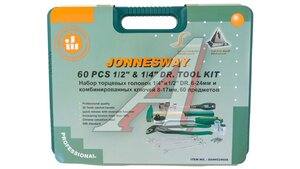 Набор инструментов 60 предметов слесарно-монтажный 1/4,1/2" в кейсе JONNESWAY S04H52460S