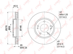 Диск тормозной MITSUBISHI Lancer (07-) передний (1шт.) LYNX BN1091, DF4933, 4615A115