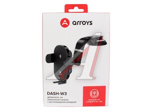 Держатель телефона с беспроводной зарядкой ARROYS Dash-W3 black, 82998