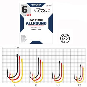 Крючки Cobra ALLROUND сер. CA121MIX разм.006 10шт. 860574, CA121MIX-006