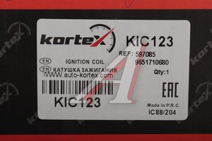 Катушка зажигания PEUGEOT 307 CITROEN C4 KORTEX KIC123, 20377, 5970.85