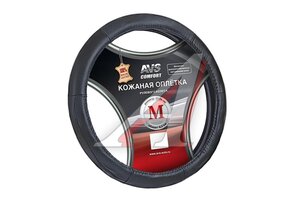 Оплетка руля (M) 37-39см черная натуральная кожа AVS A78674S