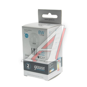 Лампа светодиодная E27 G45 8W (75W) 220V холодный GAUSS 53228