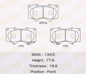 Колодки тормозные MITSUBISHI Pajero 4 (07-) TOYOTA Land Cruiser Prado передние (4шт.) MASUMA MS-1482, 4605A472/4605A481/04465-35290/04465-60270