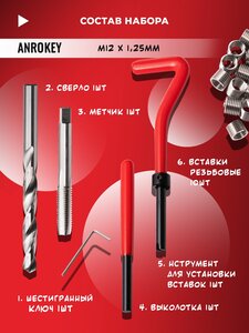 Набор ANROKEY для восстановления резьбы M12x1.25 AAR-RM12-1.25