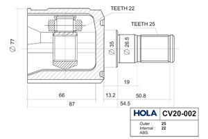 ШРУС внутренний HYUNDAI Accent (ТАГАЗ) МКПП HOLA CV20-002, 49505-25A00