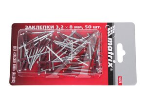 Заклепка вытяжная 3.2х8мм алюминиевая 50шт. MATRIX 40678
