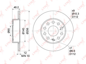 Диск тормозной VW Golf,Touran SKODA Octavia задний (1шт.) LYNX BN1193, DF4271, 1K0615601AC