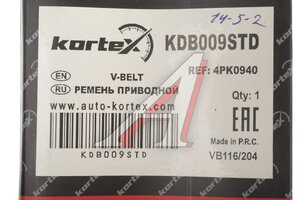 Ремень поликлиновой 4PK0940 KDB009STD KORTEX KDB009STD, 4PK940