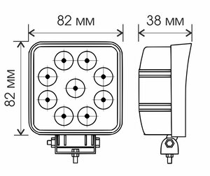 Фара рабочего света 82х82x38мм 27W 9LED (дальний свет) квадратная ВЫМПЕЛ WL-132S