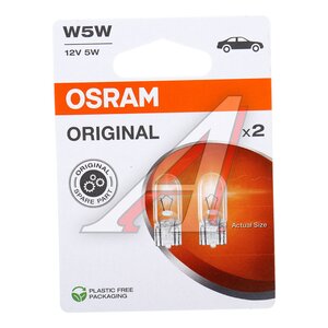 Лампа 12V W5W T10W W2.1x9.5d блистер (2шт.) OSRAM 2825-2BL, O-2825-2бл, А12-5-2