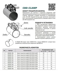 Хомут глушителя соединительный d=50мм L=84мм CBD CBD605.703