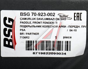 Подкрылок PEUGEOT Partner передний правый BSG BSG70923002, 7136.R2