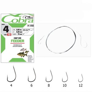 Крючки с поводком Cobra FEEDER 0,12mm разм12 447640, CNF100-012