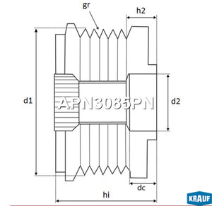 Шкив HYUNDAI Starex H-1 (07-) генератора KRAUF APN3085PN, 37322-4A300