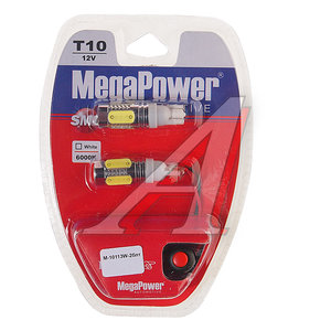 Лампа светодиодная 12V W5W T10 W2.1x9.5d 6000K 4 LED с тестером блистер (2шт.) MEGAPOWER 10113W-2блт, M-10113W-2блт, А12-5-2