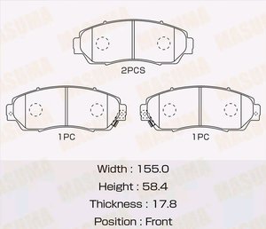 Колодки тормозные HONDA CR-V (07-12) передние (4шт.) MASUMA MS-8903, 45022-SHJ-A50