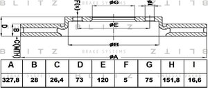 Диск тормозной BMW X3 (F25),X4 (F26) передний (1шт.) BLITZ BS0406