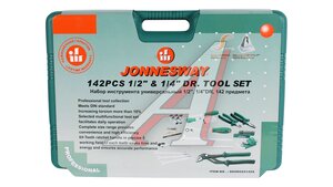 Набор инструментов 142 предмета слесарно-монтажный 1/4,1/2" в кейсе JONNESWAY S04H524142S
