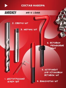 Набор ANROKEY для восстановления резьбы M9х1.5 AAR-RM09-1.5