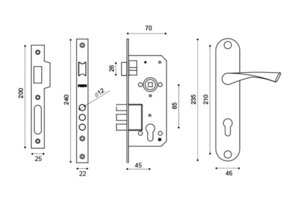Замок врезной с ручкой KIT CRONA SN (мат.никель)5к P90 4585/3