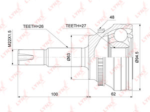 ШРУС наружный TOYOTA Estima (01-),Corolla (02-),Camry комплект LYNX CO7585A, 0110-072A48, 43460-49076