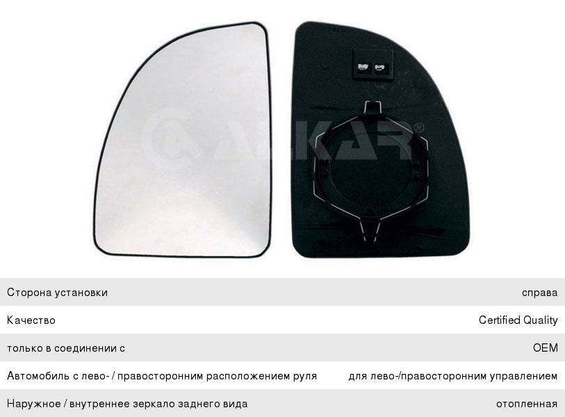 Элемент зеркальный PEUGEOT Boxer (06-) CITROEN Jumper (06-) FIAT Ducato (06-) правый верхний ALKAR 6432921, 8151.S5