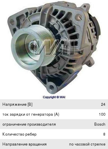 Генератор DAF (24В,100А) WAI - 12389N 1518383R - AvtoALL.Ru