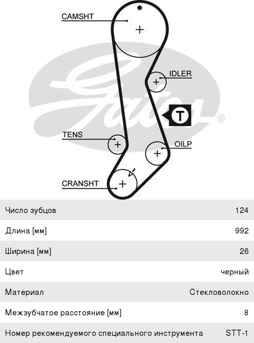 Ремень ГРМ TOYOTA Corolla (124х26) GATES 5358XS, 13568-19106