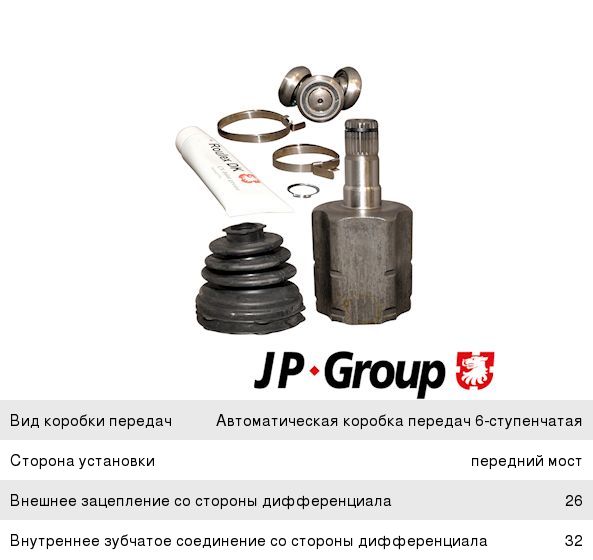 ШРУС внутренний VW Golf 5,Jetta,Passat B6,Touran AUDI A3 комплект JP 1143501710, 1K0498103L/1K0498103C/1K0498103J