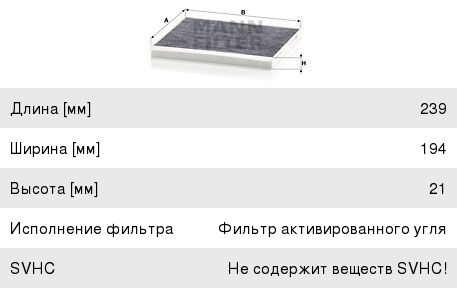 Фильтр воздушный салона HYUNDAI Creta (16-) угольный MANN CUK24013