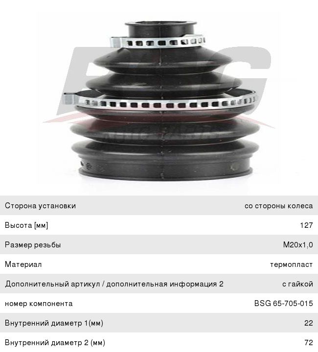 Пыльник ШРУСа OPEL Corsa D наружный комплект BSG BSG65705015, 1603005