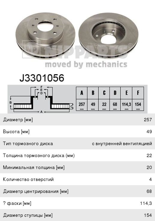 Диск тормозной NISSAN Almera (N16),Primera (P11,P10) передний (1шт.) NIPPARTS J3301056, DF2591, 40206-93J01