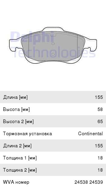 Колодки тормозные CITROEN Berlingo (08-) передние (4шт.) DELPHI LP2101, GDB1690, 4253.61