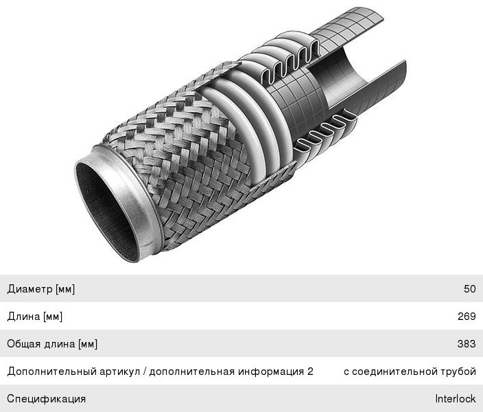 Гофра глушителя 50х383 в тройной оплетке BOSAL 265-521