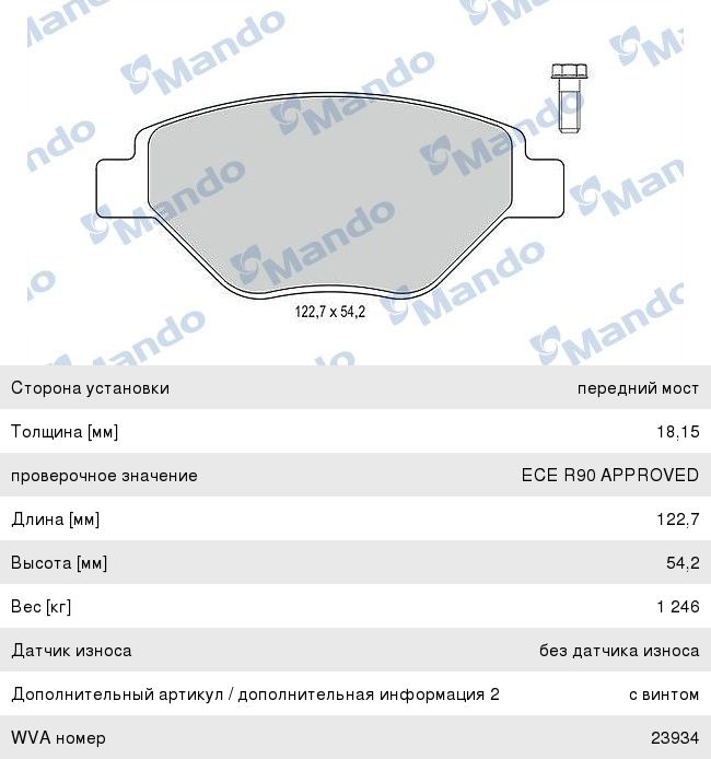 Колодки тормозные RENAULT Megane 2 (03-) передние (4шт.) (Уценка: нетоварный вид) MANDO MBF015797, GDB1571, 7701207673/41060-9192R