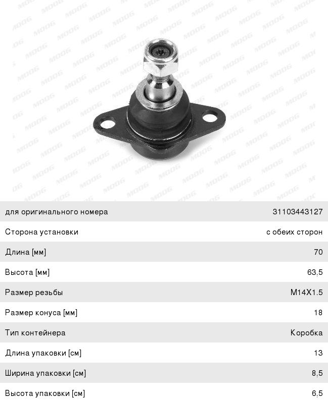 Опора шаровая MOOG BM-BJ-3861 BMW X3 л/пр BM-BJ-3861
