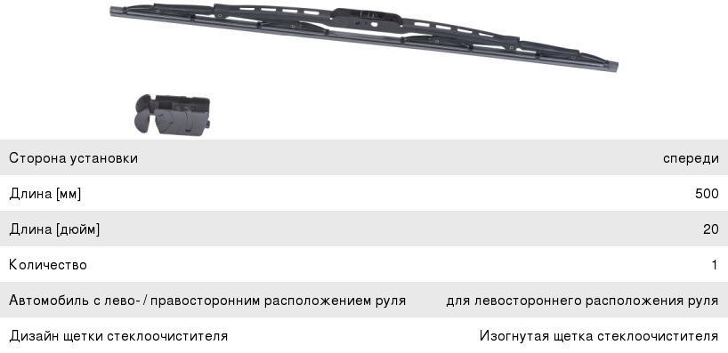 Щетка стеклоочистителя 500мм каркасная HELLA 9XW178878201, 500