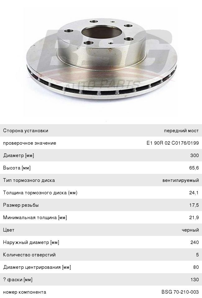 Диск тормозной FIAT Ducato (07-) (2.3) (Елабуга) (R16) передний (1шт.) BSG BSG70210003, DF2722, 4246.Y3/4249.H2