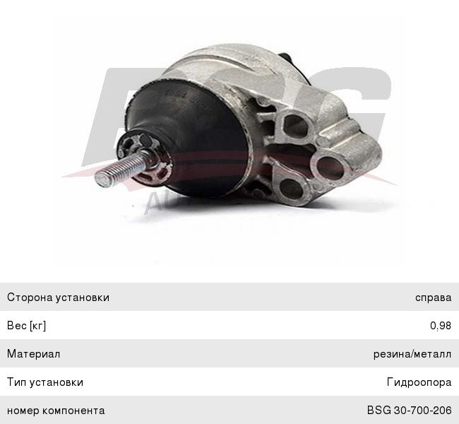 Опора двигателя FORD Focus (98-04) правая BSG BSG30700206, 1105997
