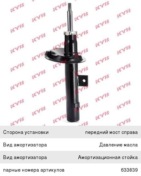 Амортизатор CITROEN Berlingo передний правый KYB 633838, 315459, 5202.EV