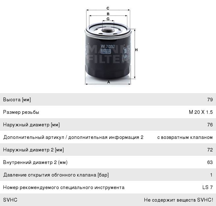 Фильтр масляный RENAULT Megane (09-) MANN W7032, 152089599R