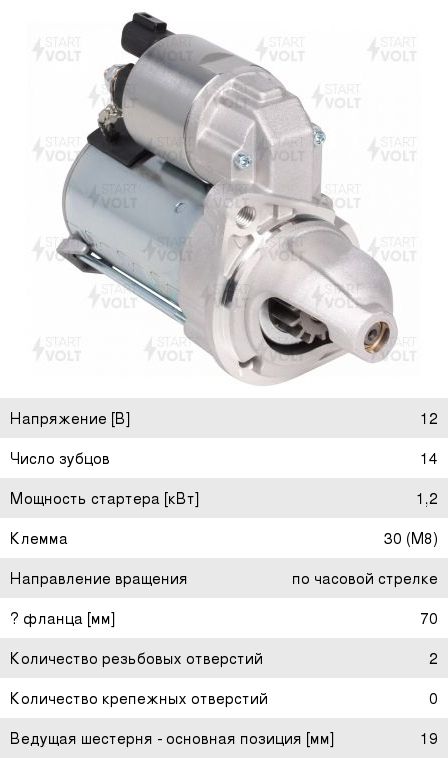Стартер STARTVOLT LST0806 TUCSON CRETA LST0806