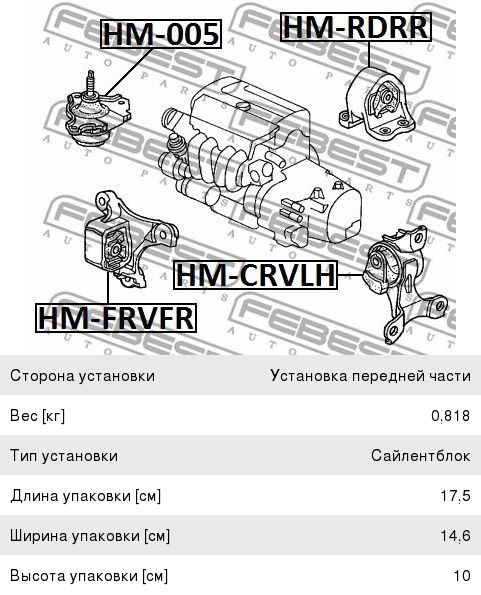 Опора двигателя HONDA CR-V (01-06) передняя FEBEST HM-FRVFR