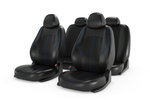 Авточехлы универсальные экокожа черные синяя строчка (11 предм.) Ranger Leather CARFASHION
