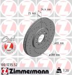 Диск тормозной VW Golf 4,5 AUDI A2,A3 SKODA Fabia,Octavia передний (1шт.) ZIMMERMANN