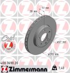 Диск тормозной MERCEDES B (W246) передний (1шт.) ZIMMERMANN